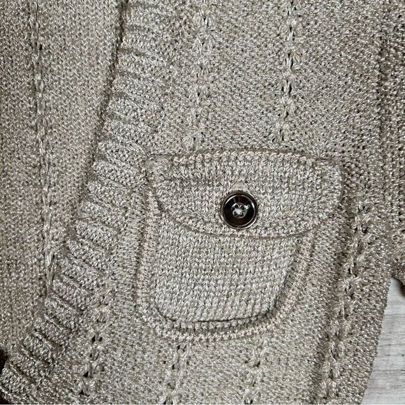 White House Black Market Silver Metallic Ecru Shimmer Sweater Jacket XXS 4/6 - Picture 5 of 8